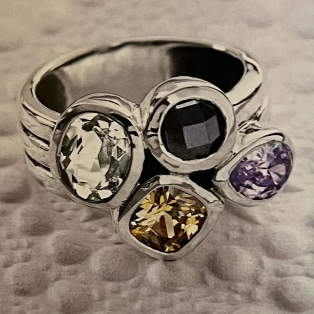 Silpada Wine Flight Ring. Hematite, Quartz, Cubic Zirconia, Sterling Silver SZ 7